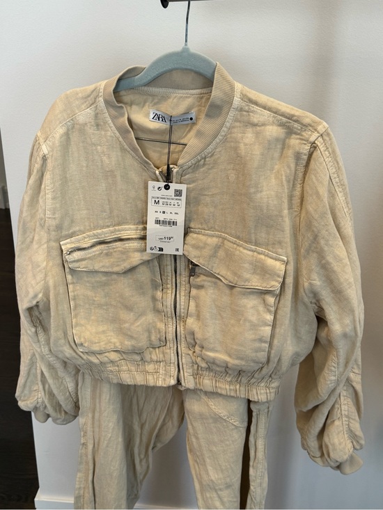 Zara Jackets & Blazers - ZARA Neutral Beige Cropped Utility Bomber Jacket + Pant Set